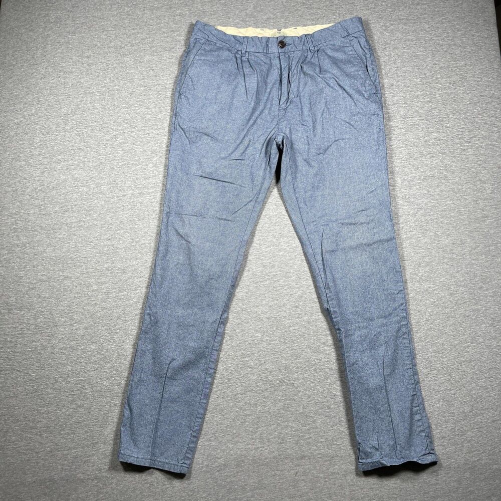 Scotch & Soda Blake Chino Pants Mens 31x29 Blue Slim Chambray Pleated Casual